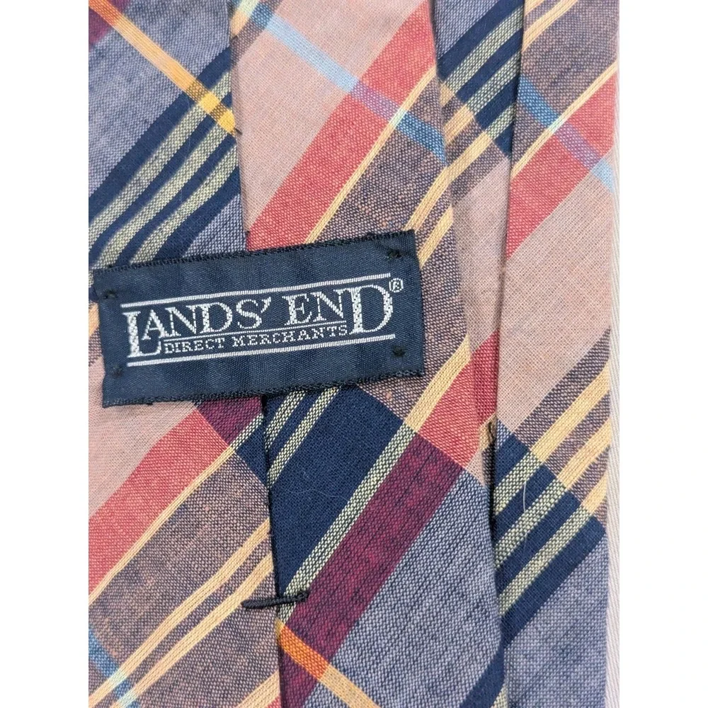 Lands' End Tie Men's 100% Cotton Neck tie Hand Sewn in USA Blue Tan Red Gray